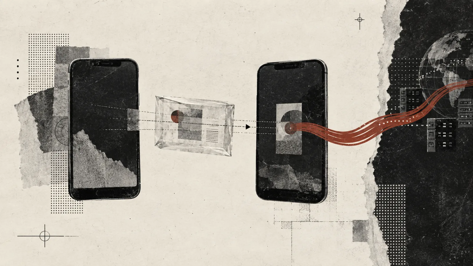 Abstract collage of data passing between two mobile applications