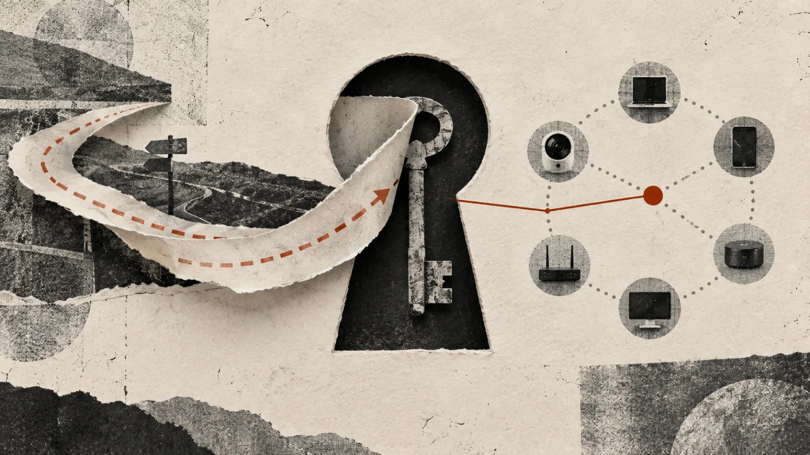 Abstract collage of a redirect revealing a cryptographic key to an unknown device